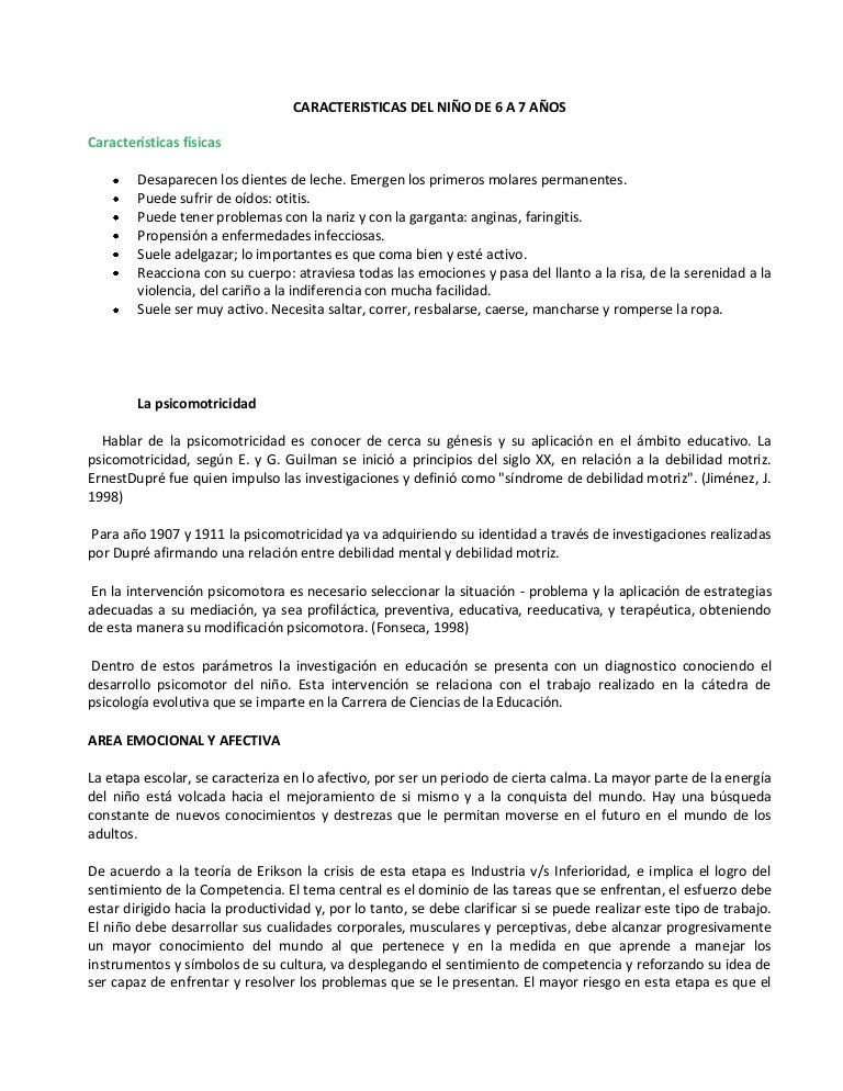 Caracteristicas psicoevolutivas de los ninos de 6-7 anos